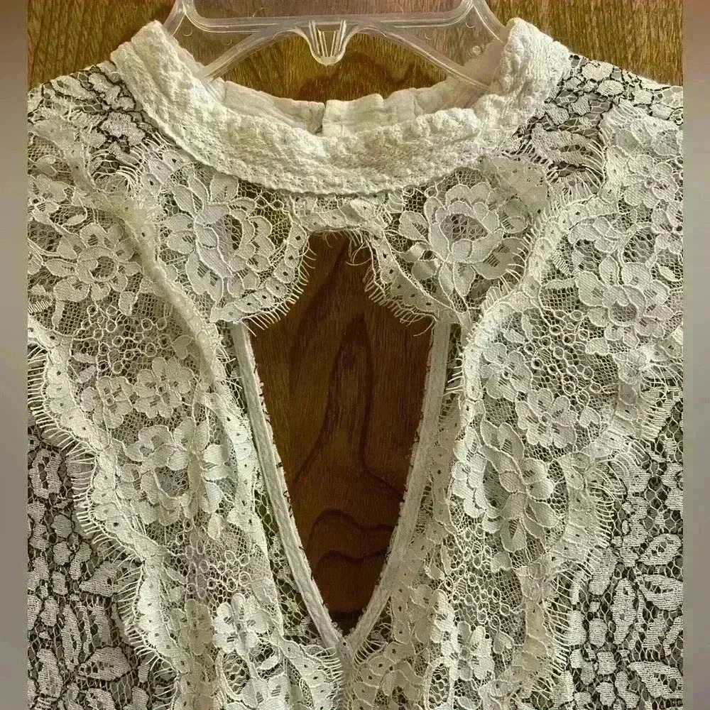 Free People Secret Origins Pieced Lace Choker Neck Tunic Dress White Size S - Picture 4 of 15